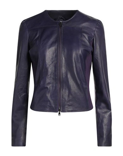 Street Leathers Woman Jacket Dark Purple Size L Soft Leather, Viscose, Nylon, Elastane In Purple
