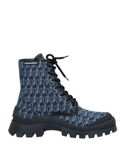 Dsquared2 Woman Ankle Boots Blue Size 6 Calfskin, Textile Fibers