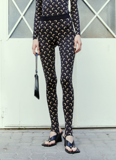Marine Serre Black Recycled Jersey Moon Stirrup Leggings In Blue