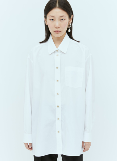 Gucci Logo Embroidery Cotton Shirt In White