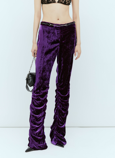 Gucci Horsebit Belt Velvet Pants In Purple