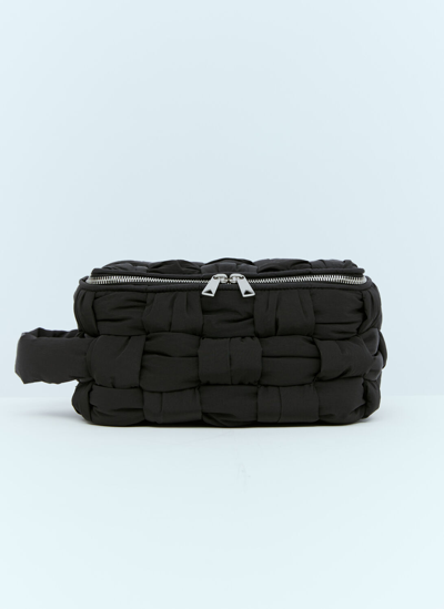 Bottega Veneta Cassette Travel Pouch In Intreccio Leather In Black