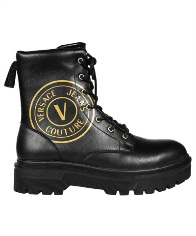 Versace Jeans Couture Leather Ankle Boots In Black