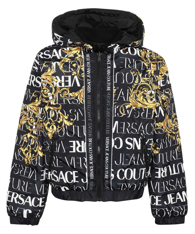 Versace Jeans Couture Reversible Hooded Down Jacket In Black