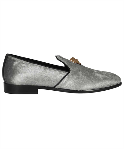 Versace Fur Moccasins In Silver