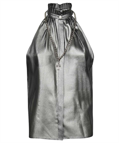 John Richmond Silk Blouse In Silver