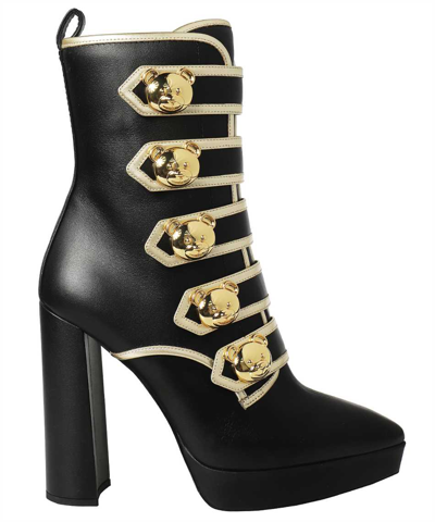 Moschino Leather Ankle Boots In Black