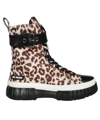 Love Moschino Canvas High-top Sneakers In Animalier