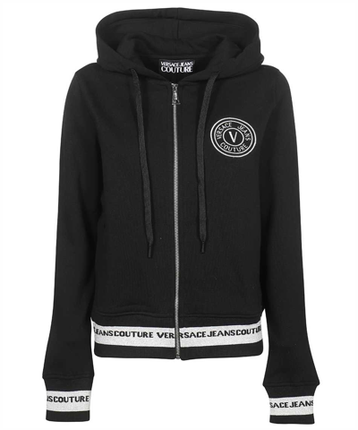 Versace Jeans Couture Logo-embroidered Zip-up Hoodie In Black