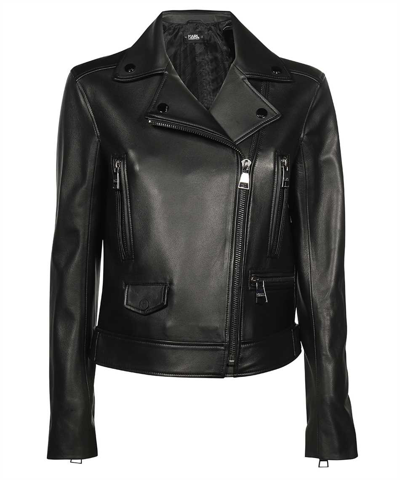 Karl Lagerfeld Leather Biker Jacket In Black