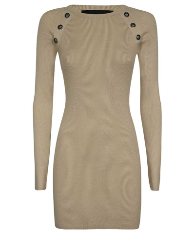 John Richmond Ribbed Knit Dress In Beige