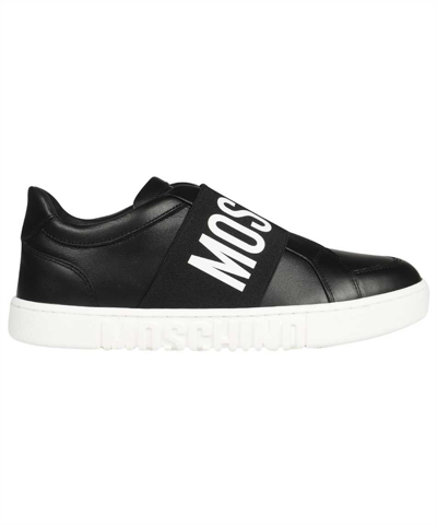 Moschino Logo Band Leather Sneaker In Black