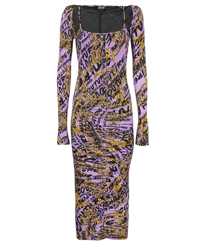 Versace Jeans Couture Printed Dress In Gold