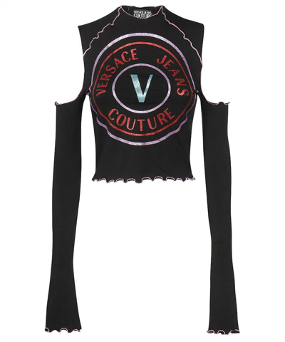 Versace Jeans Couture Long Sleeve Crop Top In Black