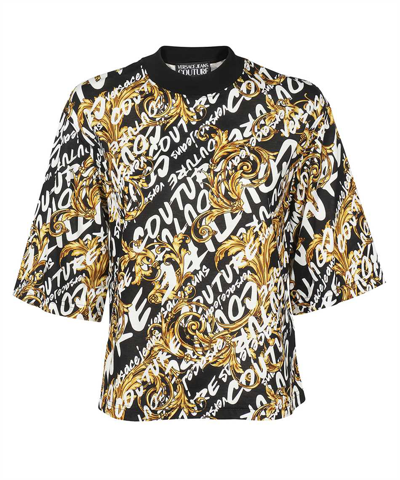 Versace Jeans Couture Printed Cotton T-shirt In Black