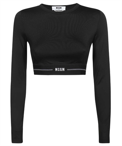 Msgm Long Sleeve Crop Top In Black