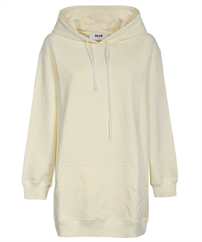 Msgm Cotton Hoodie In Ecru