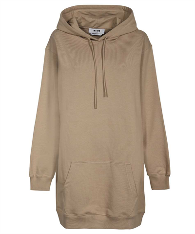 Msgm Cotton Hoodie In Beige