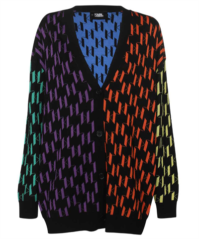 Karl Lagerfeld Long Cotton Cardigan In Multicolor