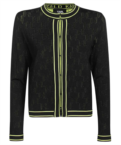 Karl Lagerfeld Cardigan With Decorative Inserts In Black