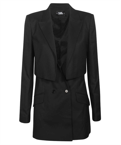 Karl Lagerfeld Double Breasted Blazer In Black