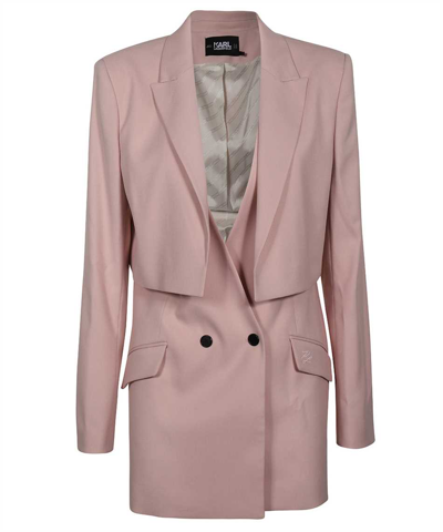 Karl Lagerfeld Double Breasted Blazer In Pink