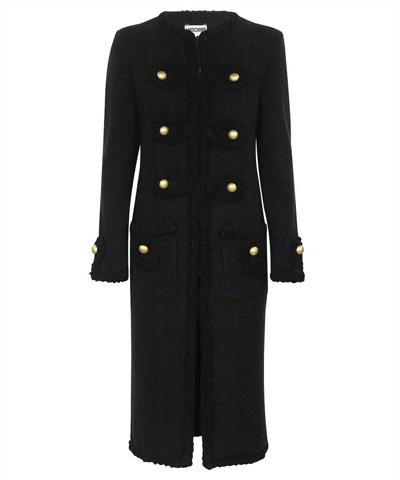 Moschino Single-breasted Long Coat In Black