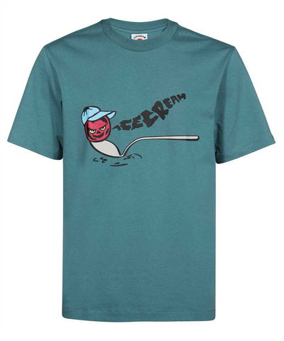 Icecream Printed Cotton T-shirt In Turquoise