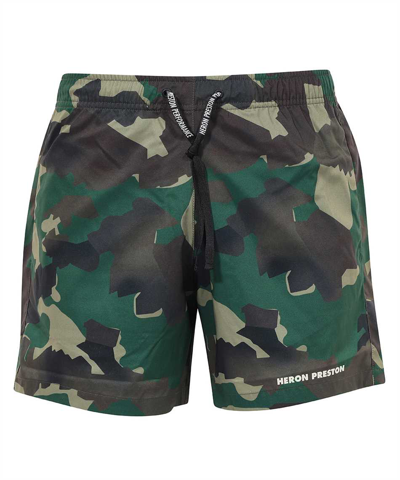 Heron Preston Printed Techno Fabric Bermuda-shorts In Green