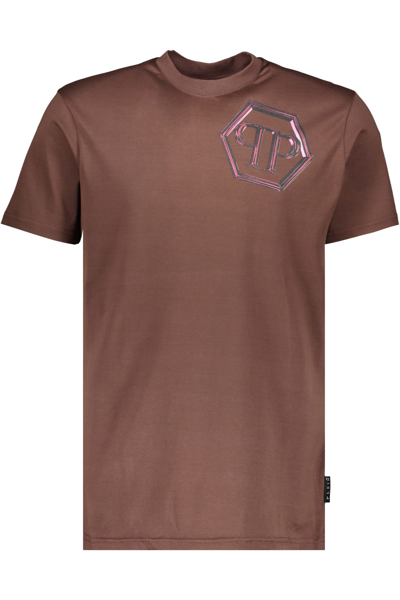 Philipp Plein Printed Cotton T-shirt In Brown