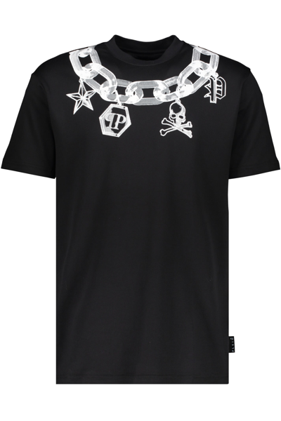 Philipp Plein Printed Cotton T-shirt In Black