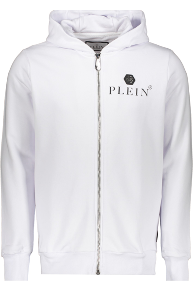 Philipp Plein Full Zip Hoodie In White