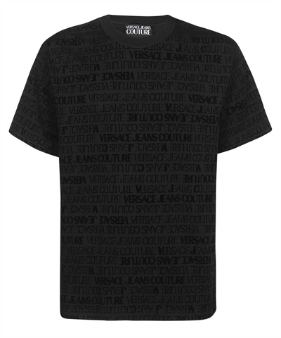 Versace Jeans Couture Cotton T-shirt With All Over Logo In Black