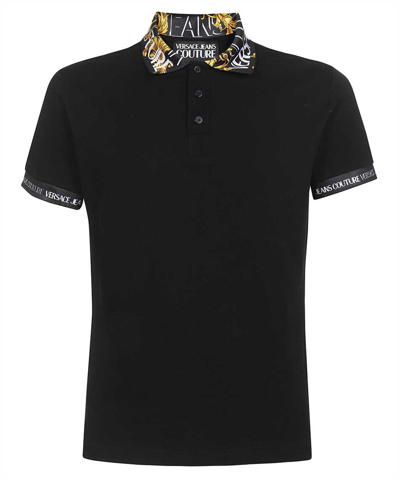 Versace Jeans Couture Short Sleeve Cotton Polo Shirt In Black