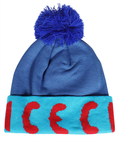 Icecream Knitted Wool Beanie With Pom-pom In Blue