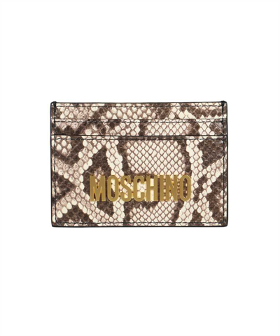 Moschino Leather Card Holder In Beige