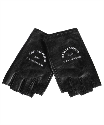 Karl Lagerfeld Leather Gloves In Black
