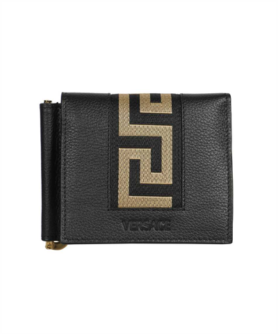 Versace Leather Flap-over Wallet In Black