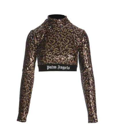 Palm Angels Logo Tape Sequined Top In Black