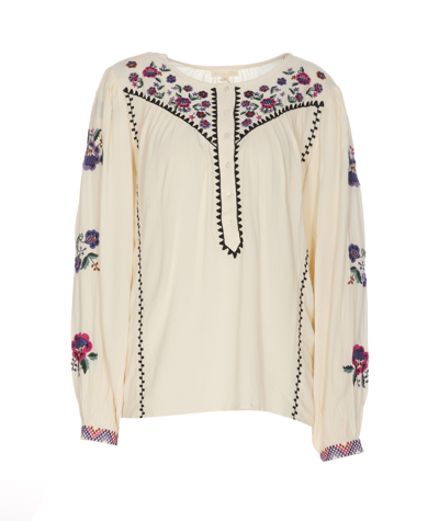 Louise Misha Izzis Floral-embroidered Blouse In Neutrals