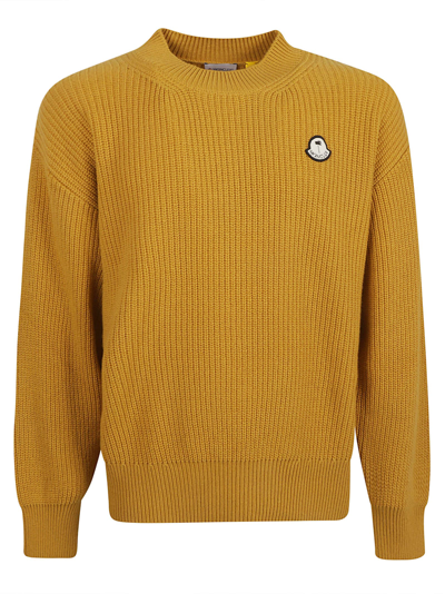 Moncler Genius Moncler X Palm Angels Logo Patch Crewneck Jumper In Bright Yellow