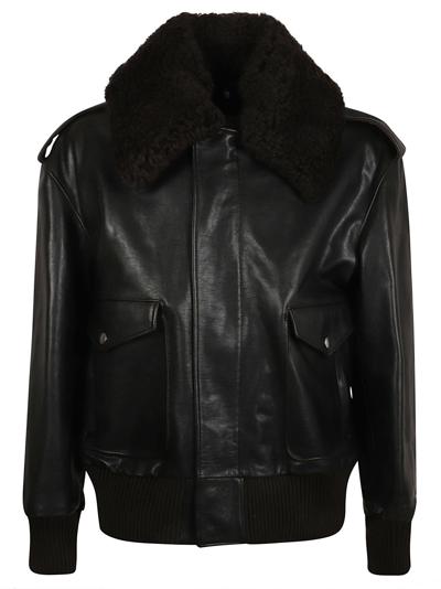 Burberry Men's Leather Shearling-collar Aviator Jacket In Otter