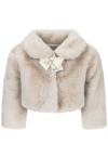 Monnalisa Bow-detail Faux-fur Jacket In Panna