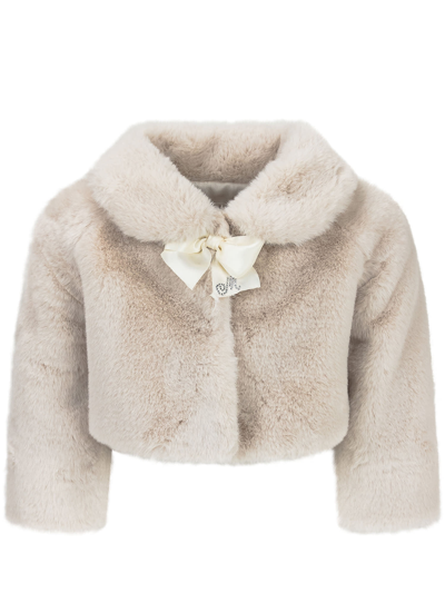 Monnalisa Babies' Bow-detail Faux-fur Jacket In Panna