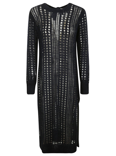 Ganni Cut-out Detailed Open Knitted Midi Dress In Blue