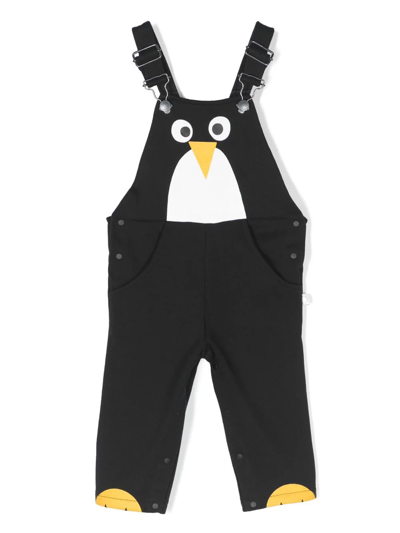 Stella Mccartney Babies' Penquin-print Organic Cotton Dungarees In Nero