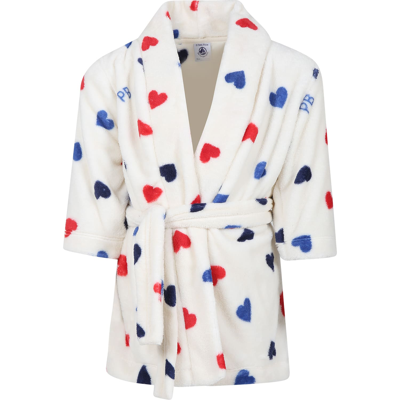 Petit Bateau Kids' Ivory Dressing Gown For Girl With Hearts