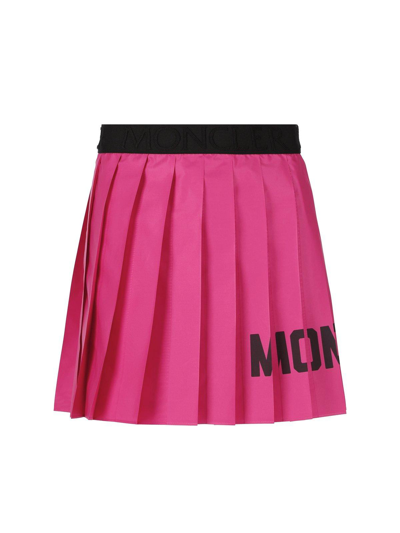 Moncler Kids' Girl's Pleated Logo-print Skirt In 549 Pink