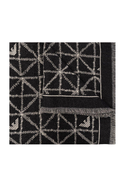 Emporio Armani Official Store Jacquard Viscose-blend Scarf With Lurex Eagles In Black