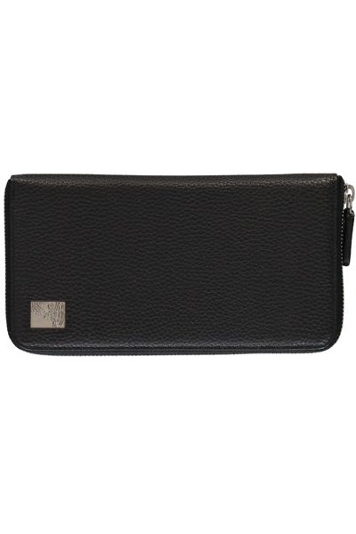 Versace Leather Zip Around Wallet In Black